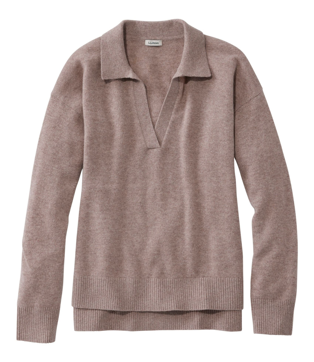 L.L.Bean Women's Classic Cashmere Sweater, Relaxed Polo Camel Heather