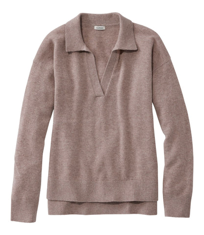 L.L.Bean Women's Classic Cashmere Sweater, Relaxed Polo Camel Heather