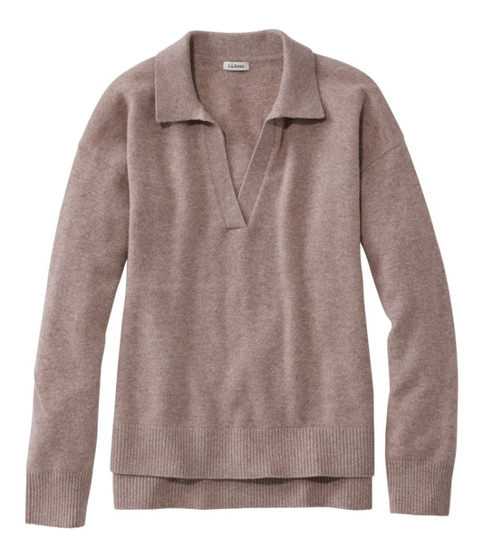 L.L.Bean Women's Classic Cashmere Sweater, Relaxed Polo Camel Heather