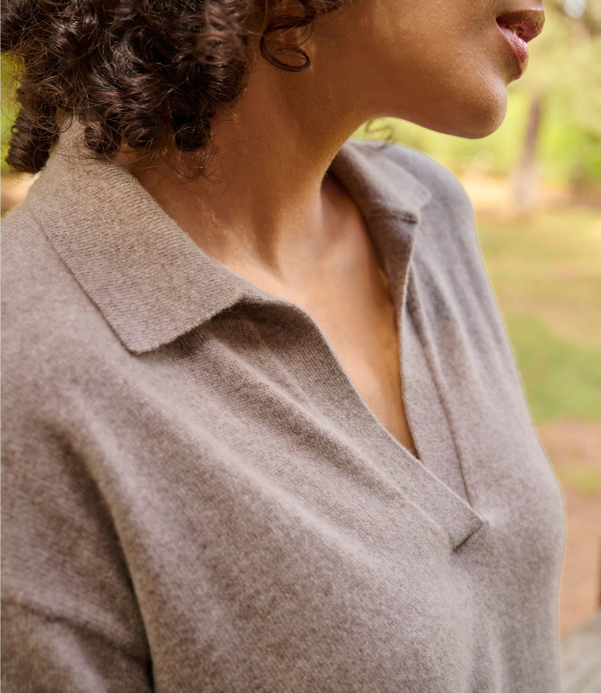 L.L.Bean Women's Classic Cashmere Sweater, Relaxed Polo Camel Heather