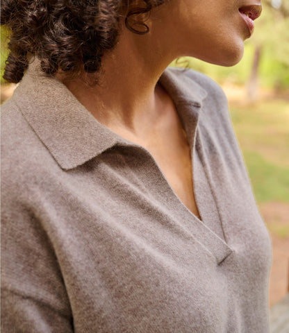 L.L.Bean Women's Classic Cashmere Sweater, Relaxed Polo Camel Heather