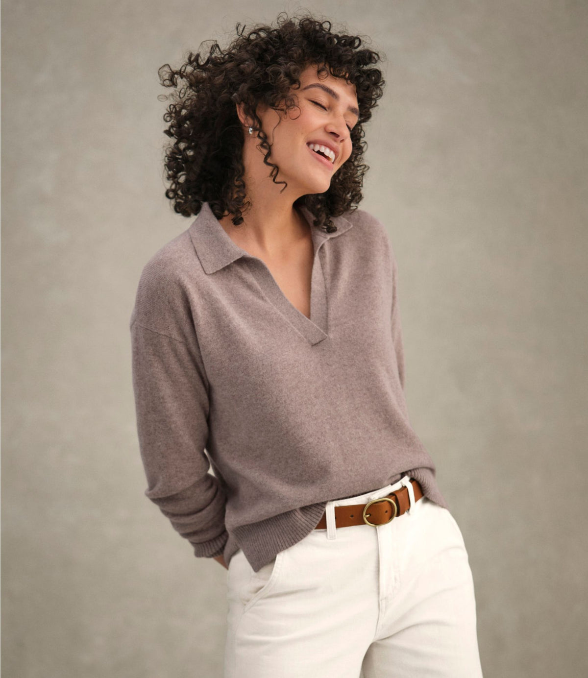 L.L.Bean Women's Classic Cashmere Sweater, Relaxed Polo Camel Heather