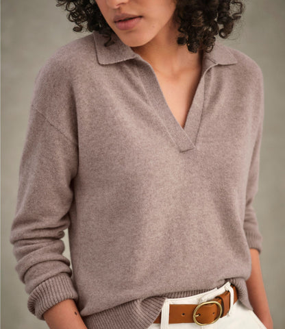 L.L.Bean Women's Classic Cashmere Sweater, Relaxed Polo Camel Heather