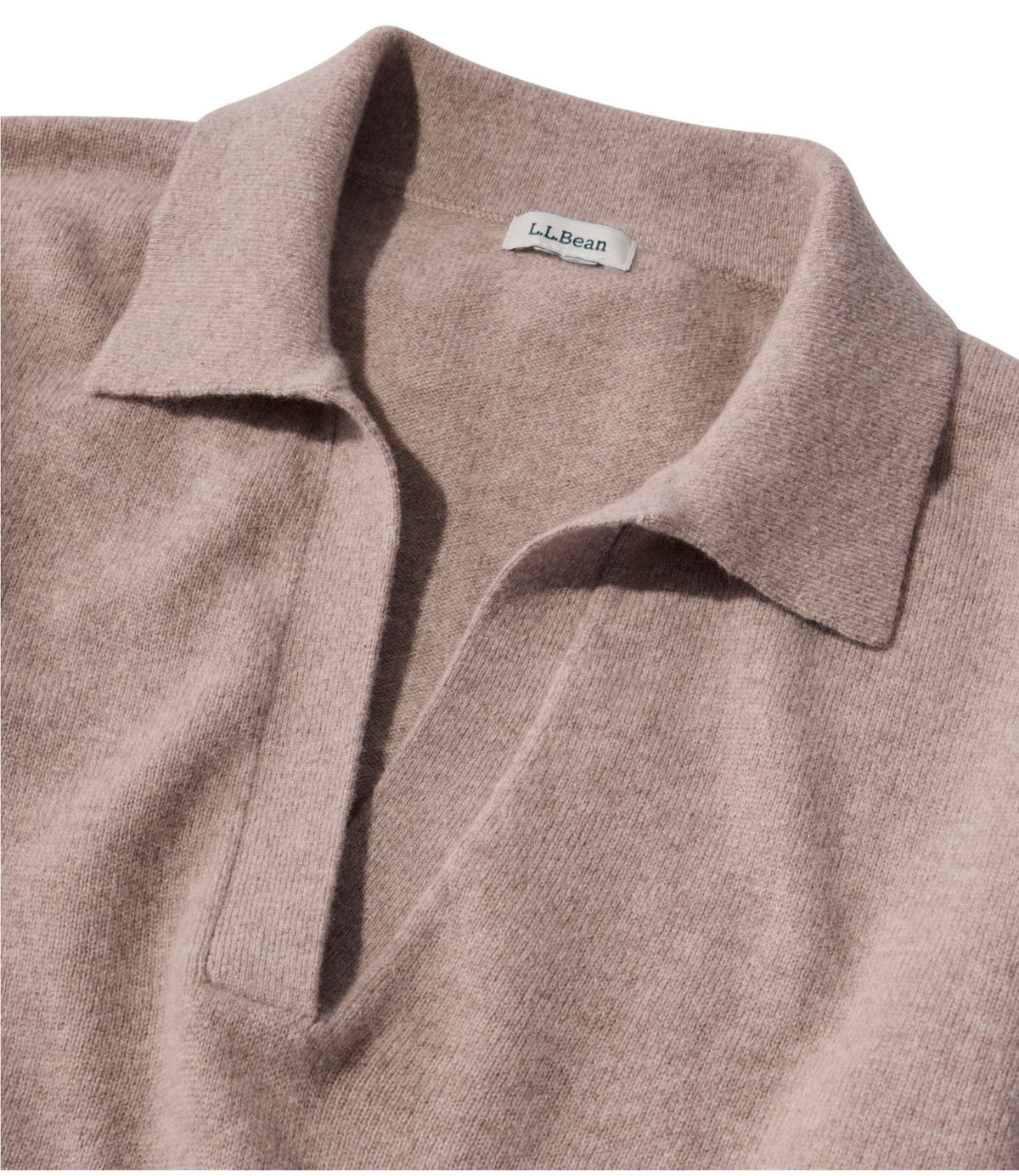 L.L.Bean Women's Classic Cashmere Sweater, Relaxed Polo Camel Heather