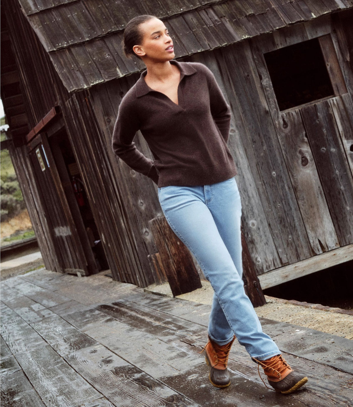 L.L.Bean Women's Classic Cashmere Sweater, Relaxed Polo Camel Heather