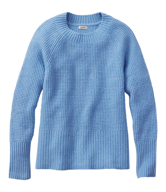 L.L.Bean Women's SuperSoft Waffle Sweater, Crewneck Blue Aster Heather