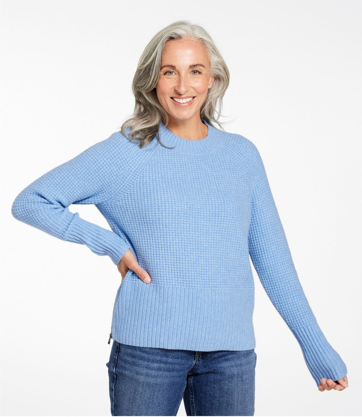 L.L.Bean Women's SuperSoft Waffle Sweater, Crewneck Blue Aster Heather