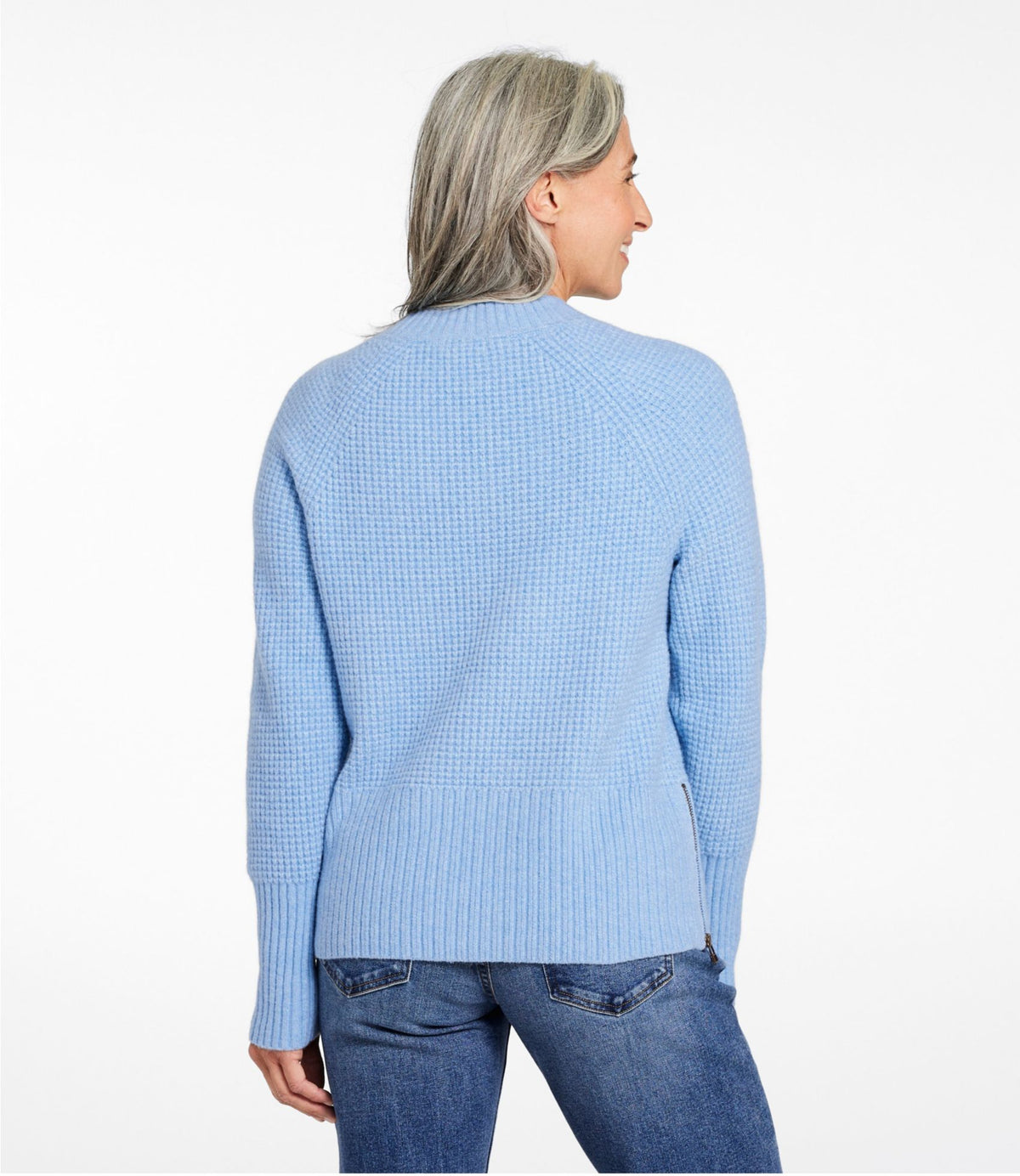 L.L.Bean Women's SuperSoft Waffle Sweater, Crewneck Blue Aster Heather