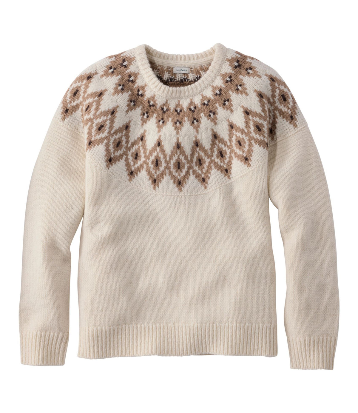 L.L.Bean Women's Bean's Classic Ragg Wool Sweater, Crewneck Fair Isle Bone Fair Isle