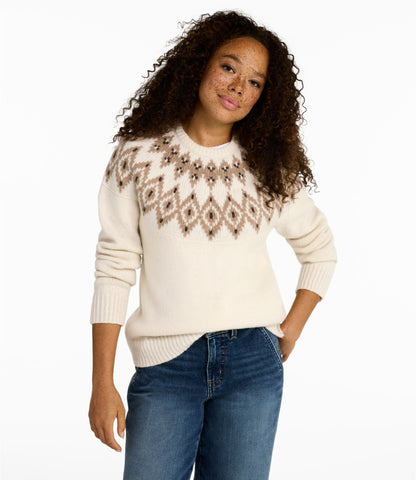 L.L.Bean Women's Bean's Classic Ragg Wool Sweater, Crewneck Fair Isle Bone Fair Isle