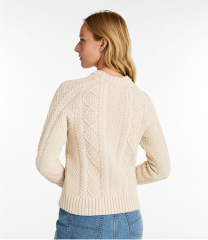 L.L.Bean Women's Signature Cotton Fisherman Sweater, Crewneck Beige