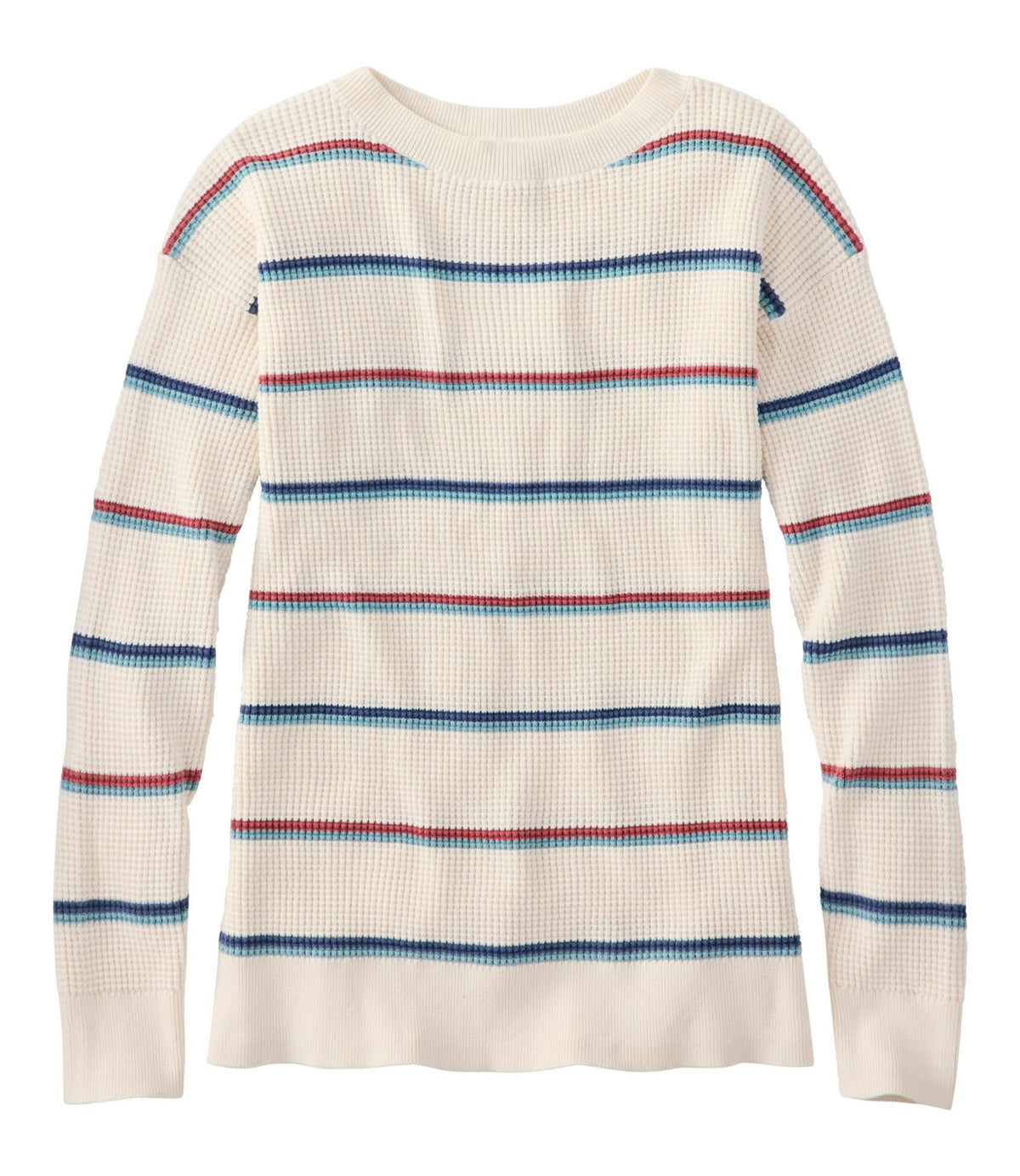 L.L.Bean Women's Sunwashed Waffle Sweater, Pullover Stripe Thyme/Cream