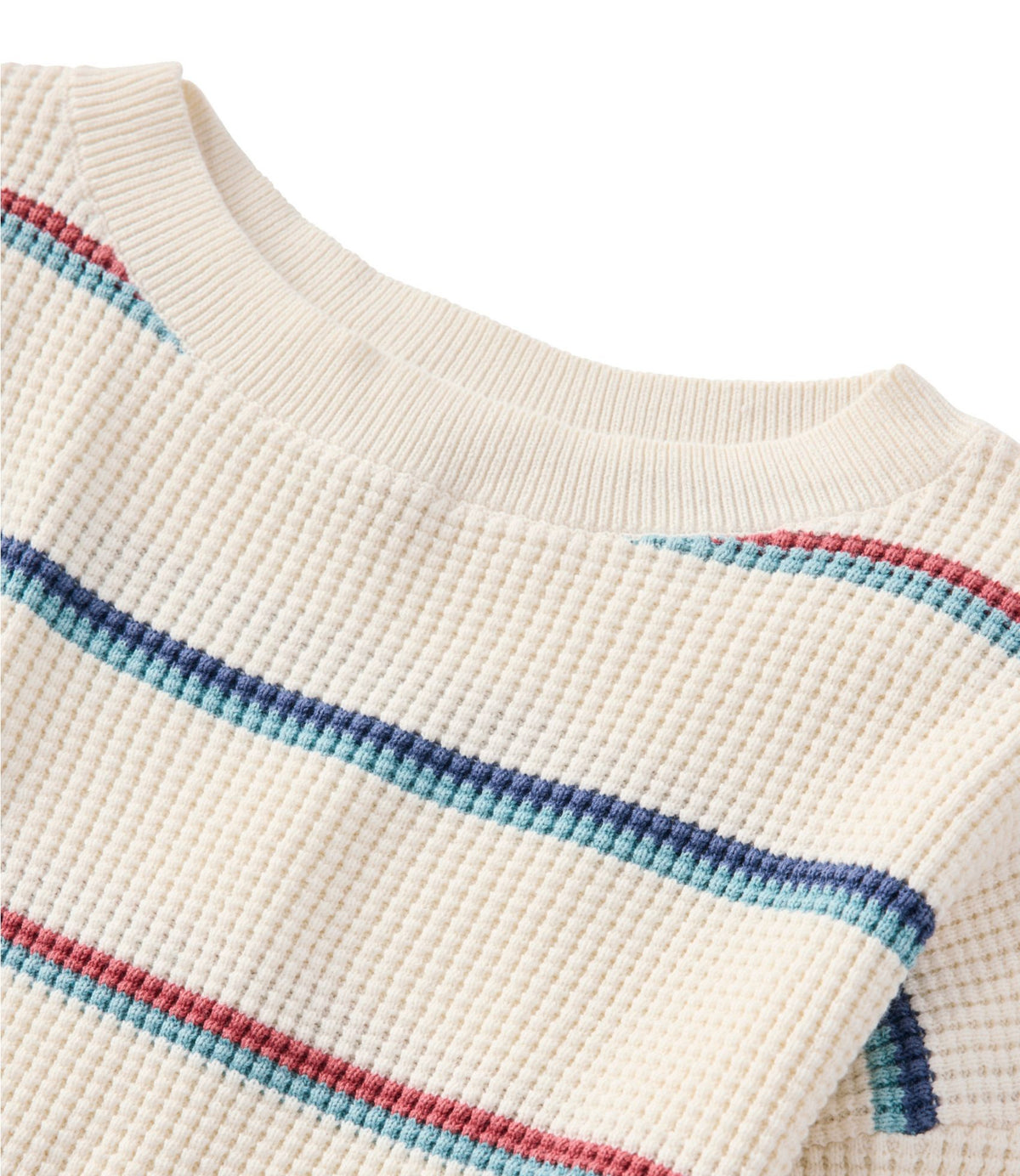 L.L.Bean Women's Sunwashed Waffle Sweater, Pullover Stripe Thyme/Cream