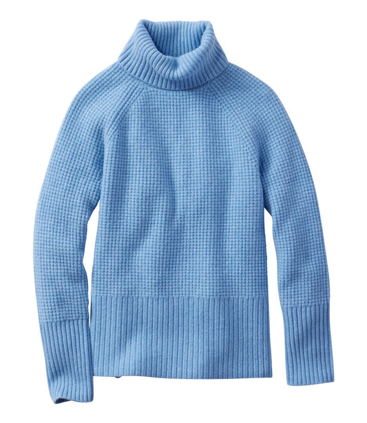 L.L.Bean Women's SuperSoft Waffle Sweater, Turtleneck Blue Aster Heather