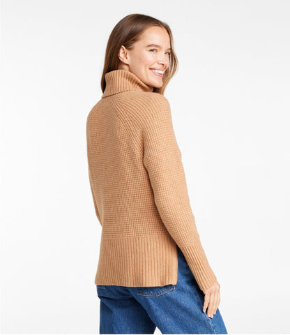 L.L.Bean Women's SuperSoft Waffle Sweater, Turtleneck Blue Aster Heather