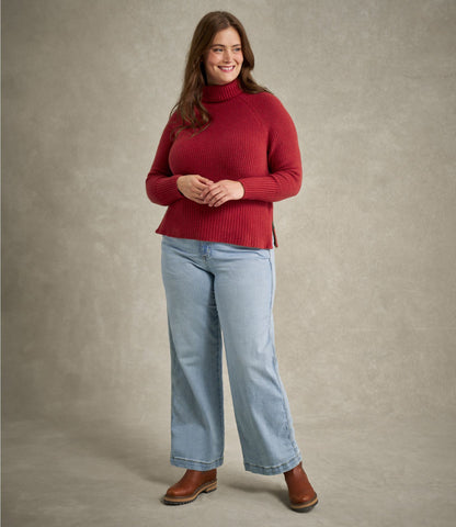 L.L.Bean Women's SuperSoft Waffle Sweater, Turtleneck Blue Aster Heather