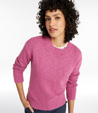 L.L.Bean Women's Cotton Ragg Sweater, Crewneck Eggplant Marl