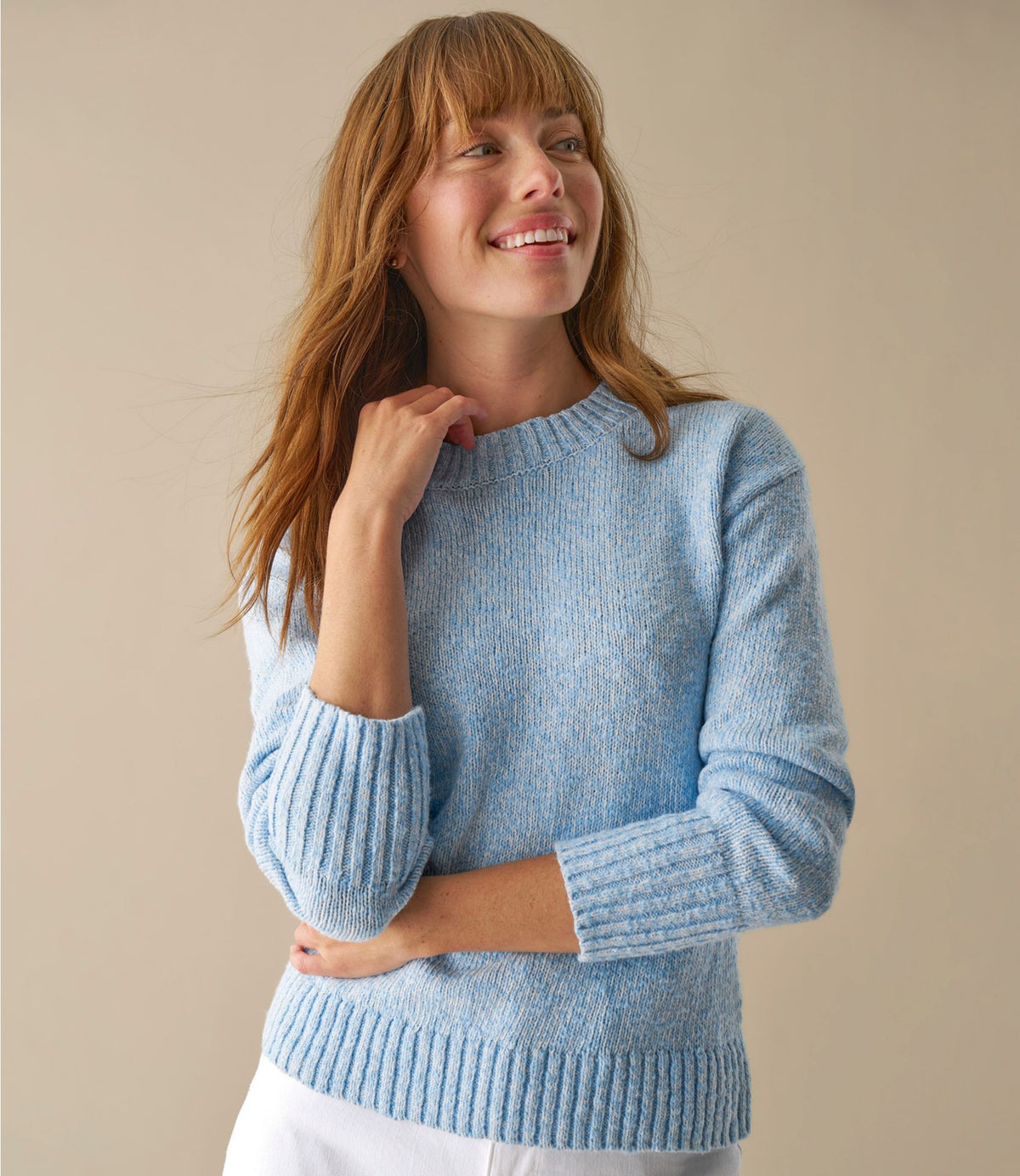 L.L.Bean Women's Cotton Ragg Sweater, Crewneck Eggplant Marl