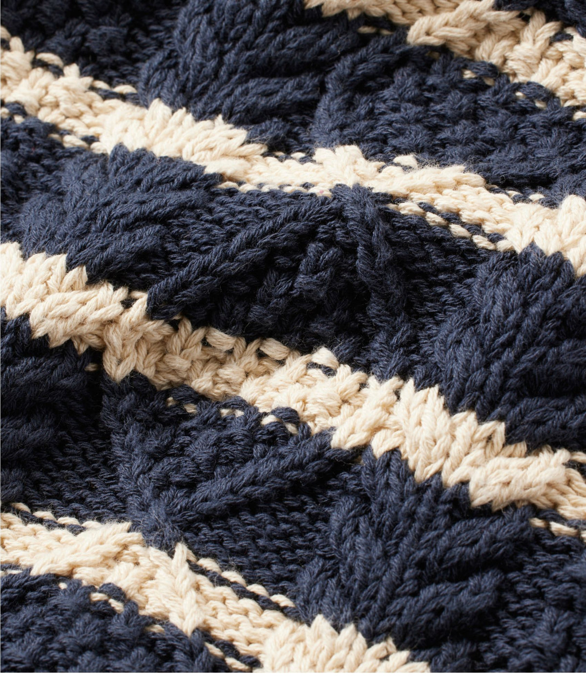 L.L.Bean Women's Signature Cotton Fisherman Sweater, Crewneck Stripe Navy/Beige