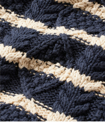 L.L.Bean Women's Signature Cotton Fisherman Sweater, Crewneck Stripe Navy/Beige