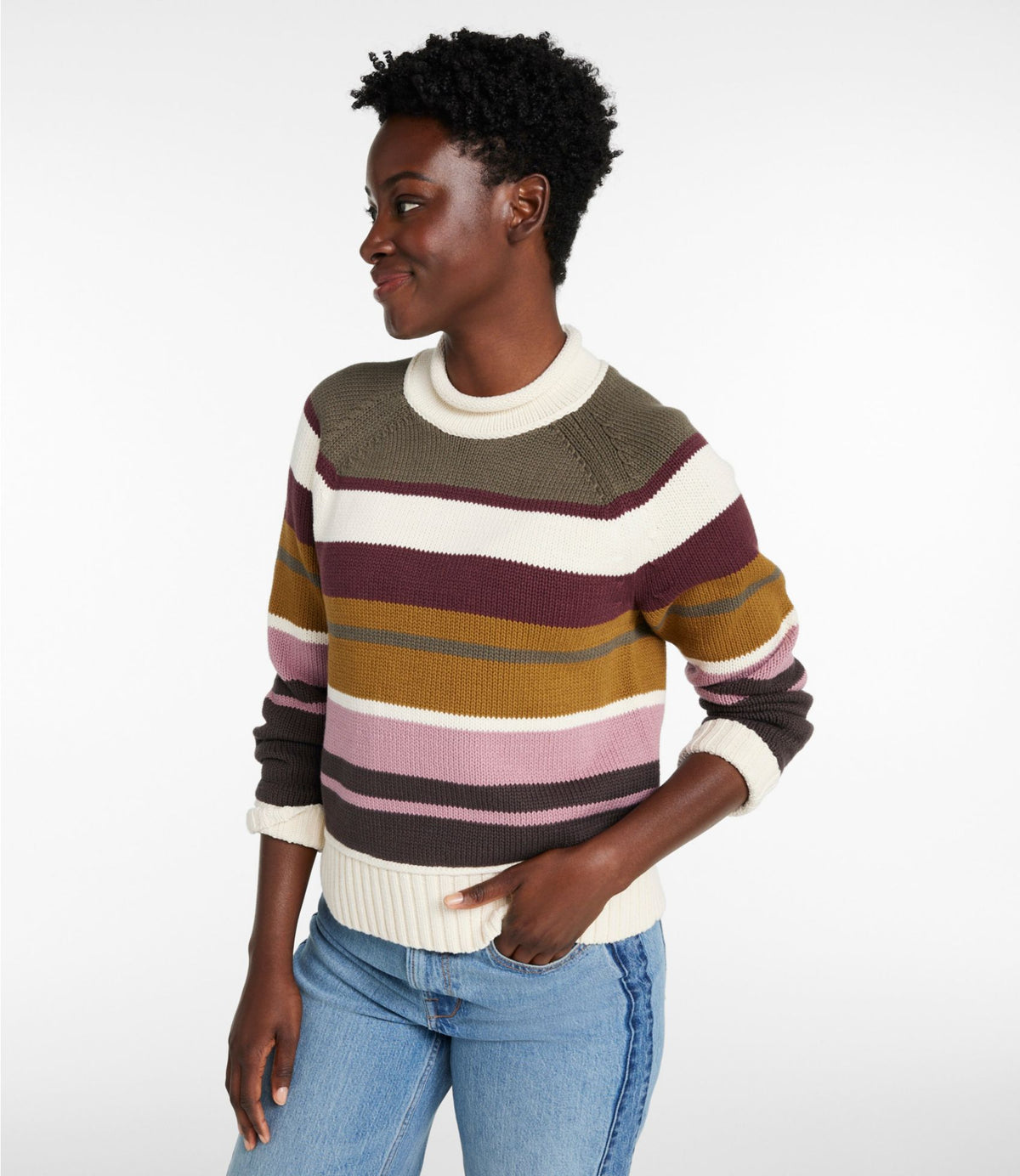 L.L.Bean Women's Signature Original Cotton Sweater, Rollneck Stripe
