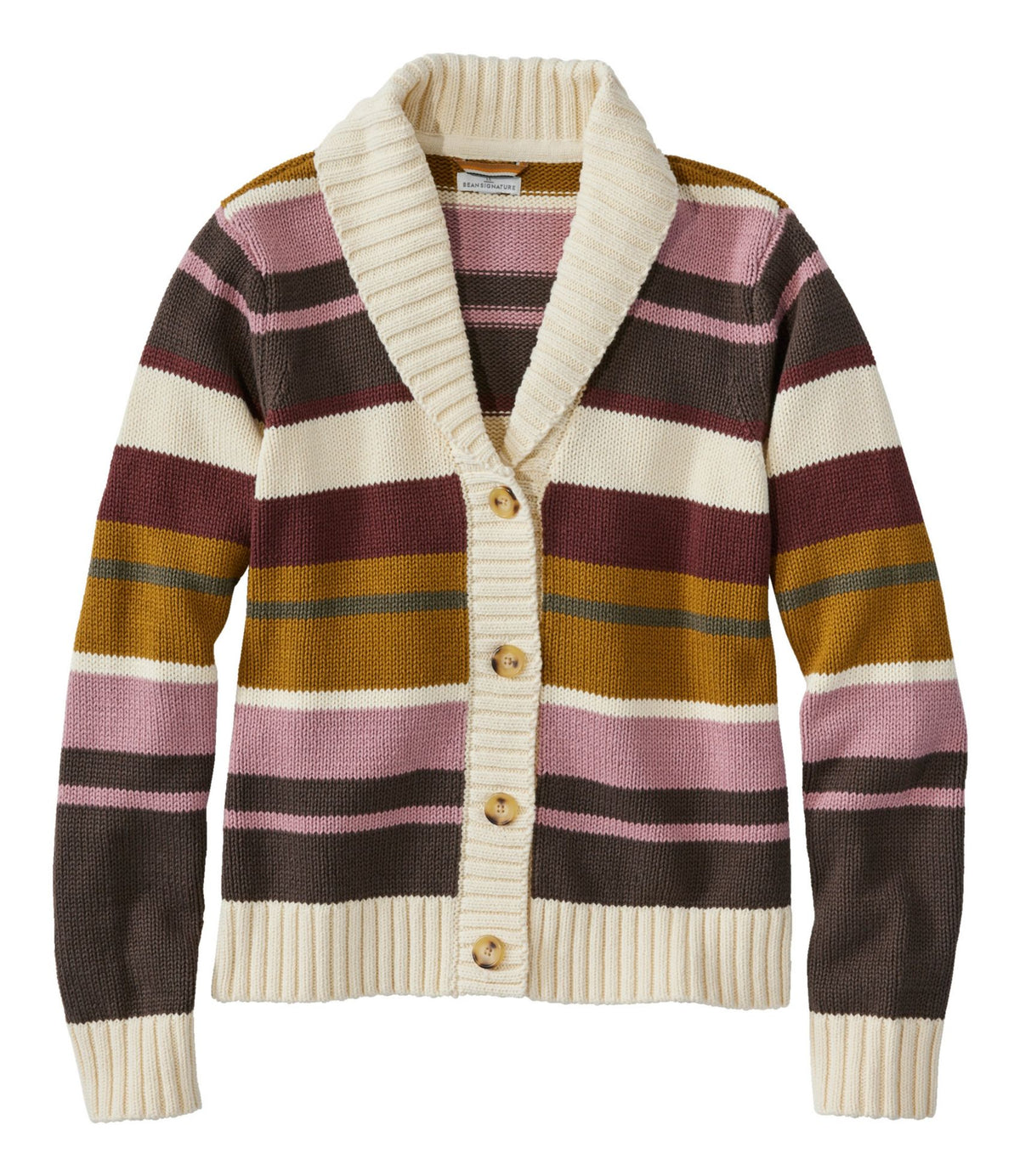 L.L.Bean Women's Signature Original Cotton Sweater, Shawl Cardigan Stripe