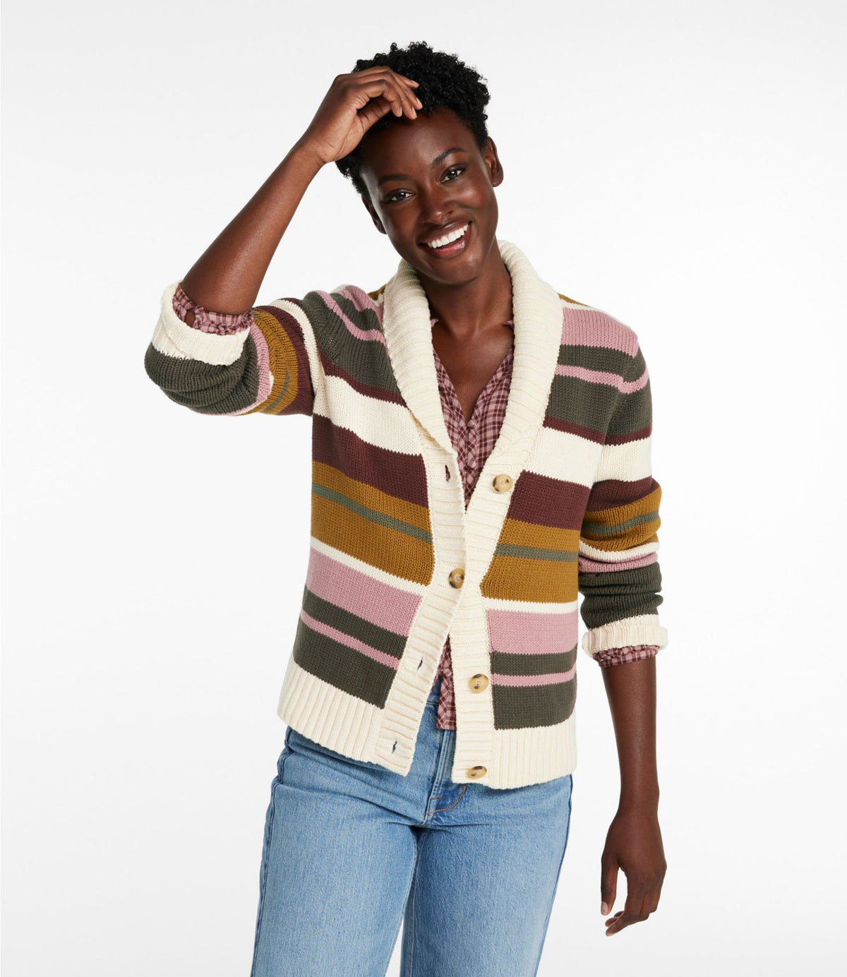 L.L.Bean Women's Signature Original Cotton Sweater, Shawl Cardigan Stripe