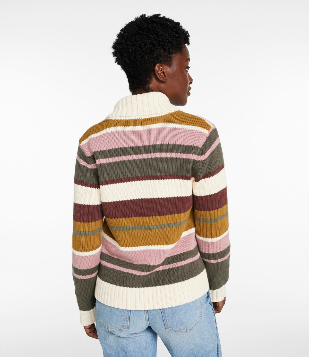 L.L.Bean Women's Signature Original Cotton Sweater, Shawl Cardigan Stripe