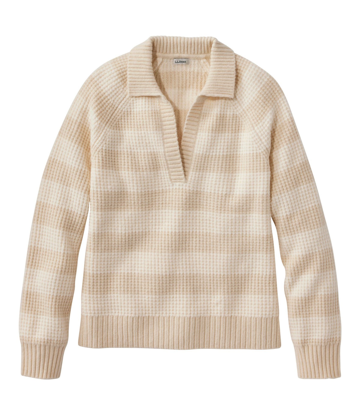 L.L.Bean Women's SuperSoft Waffle Sweater, Polo Stripe Natural/Cream