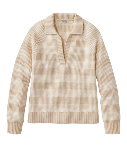 L.L.Bean Women's SuperSoft Waffle Sweater, Polo Stripe Natural/Cream
