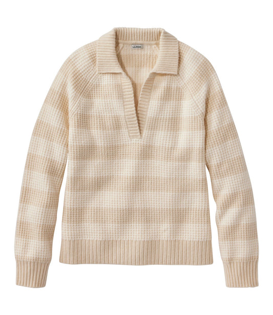 L.L.Bean Women's SuperSoft Waffle Sweater, Polo Stripe Natural/Cream