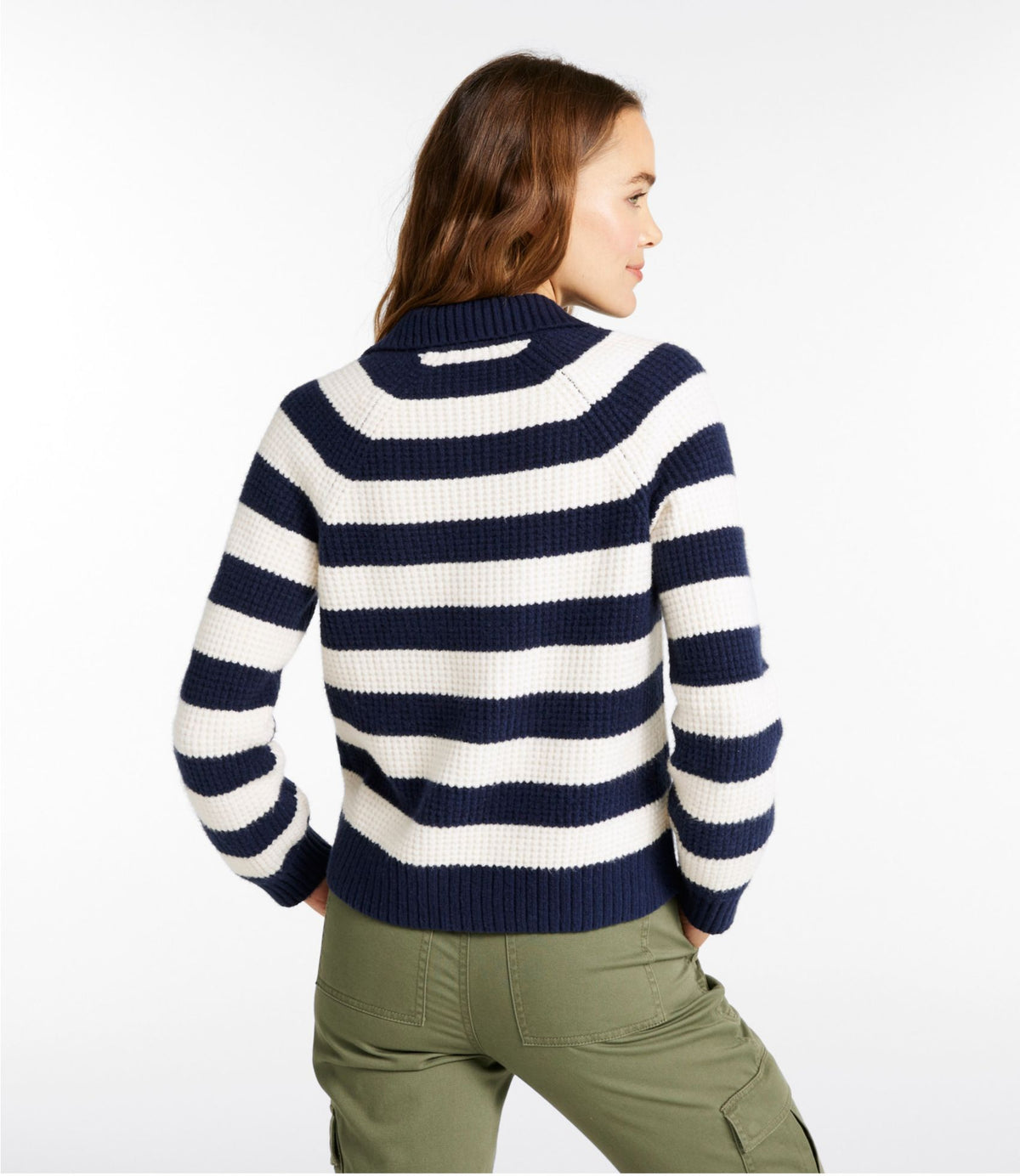L.L.Bean Women's SuperSoft Waffle Sweater, Polo Stripe Natural/Cream