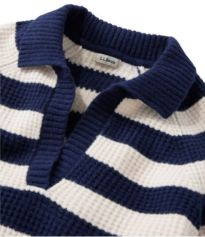 L.L.Bean Women's SuperSoft Waffle Sweater, Polo Stripe Natural/Cream