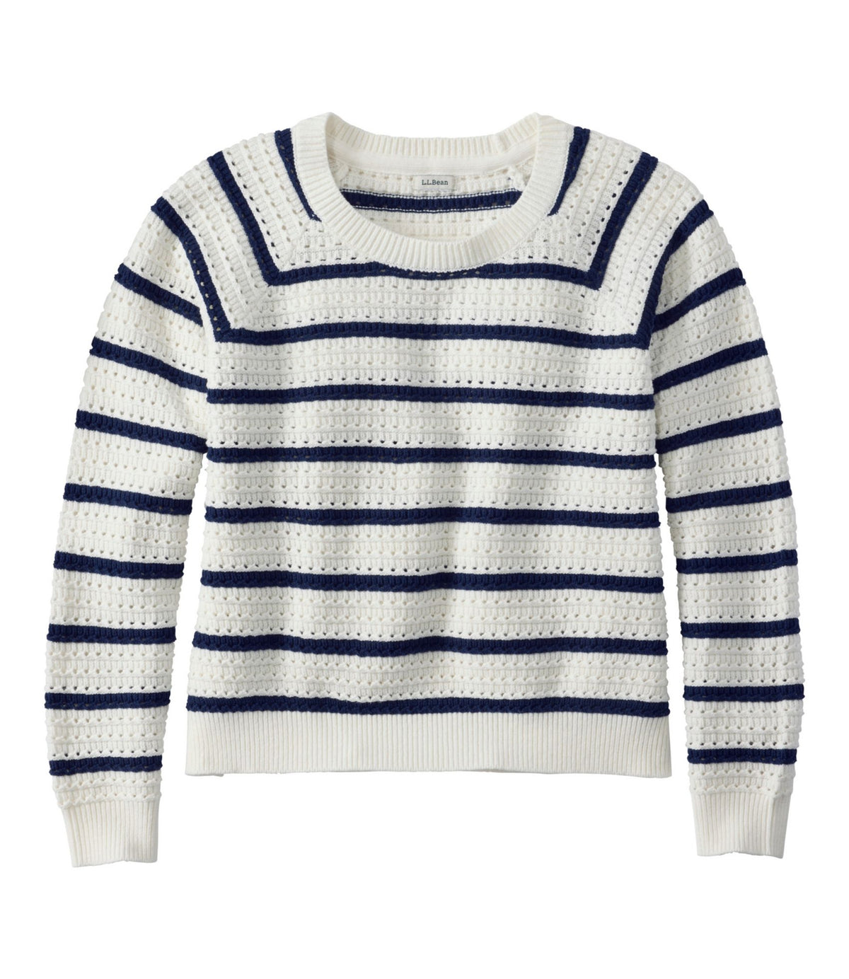L.L.Bean Women's Sunwashed Openwork Sweater, Crewneck Stripe
