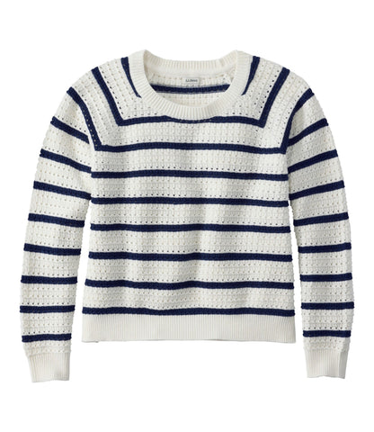 L.L.Bean Women's Sunwashed Openwork Sweater, Crewneck Stripe