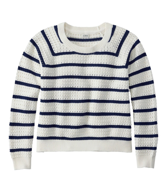 L.L.Bean Women's Sunwashed Openwork Sweater, Crewneck Stripe