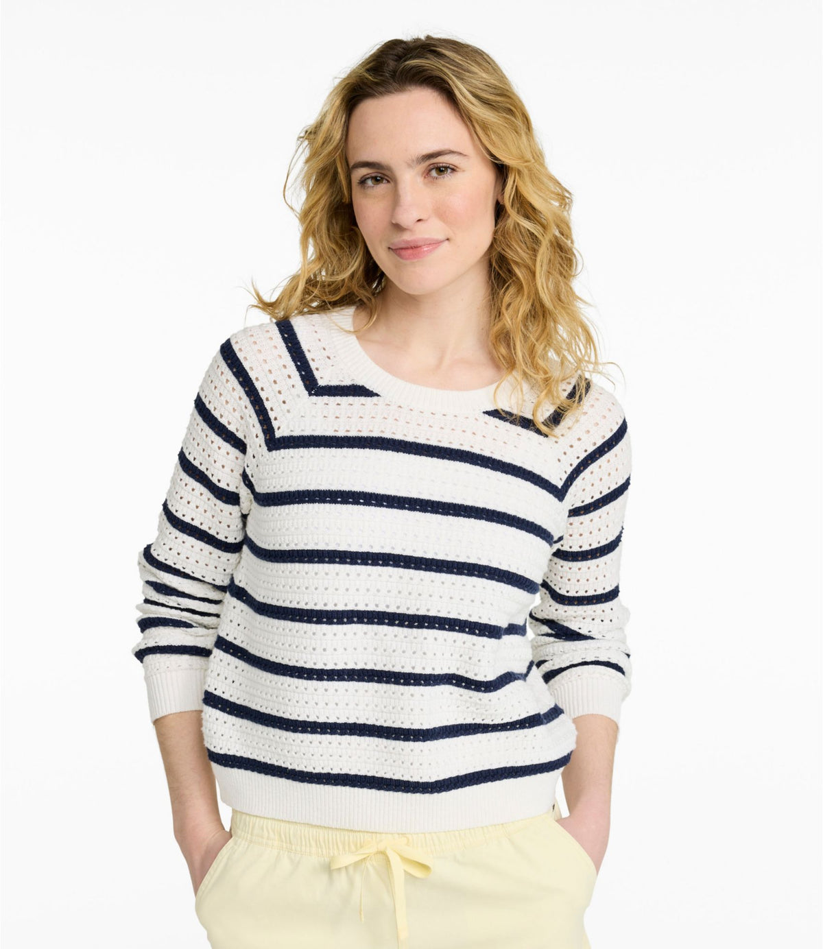 L.L.Bean Women's Sunwashed Openwork Sweater, Crewneck Stripe
