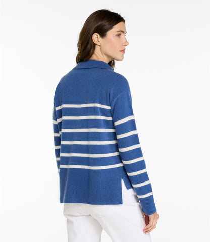 L.L.Bean Women's Classic Cashmere Sweater, Relaxed Polo Deep Blue/Bone