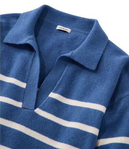 L.L.Bean Women's Classic Cashmere Sweater, Relaxed Polo Deep Blue/Bone