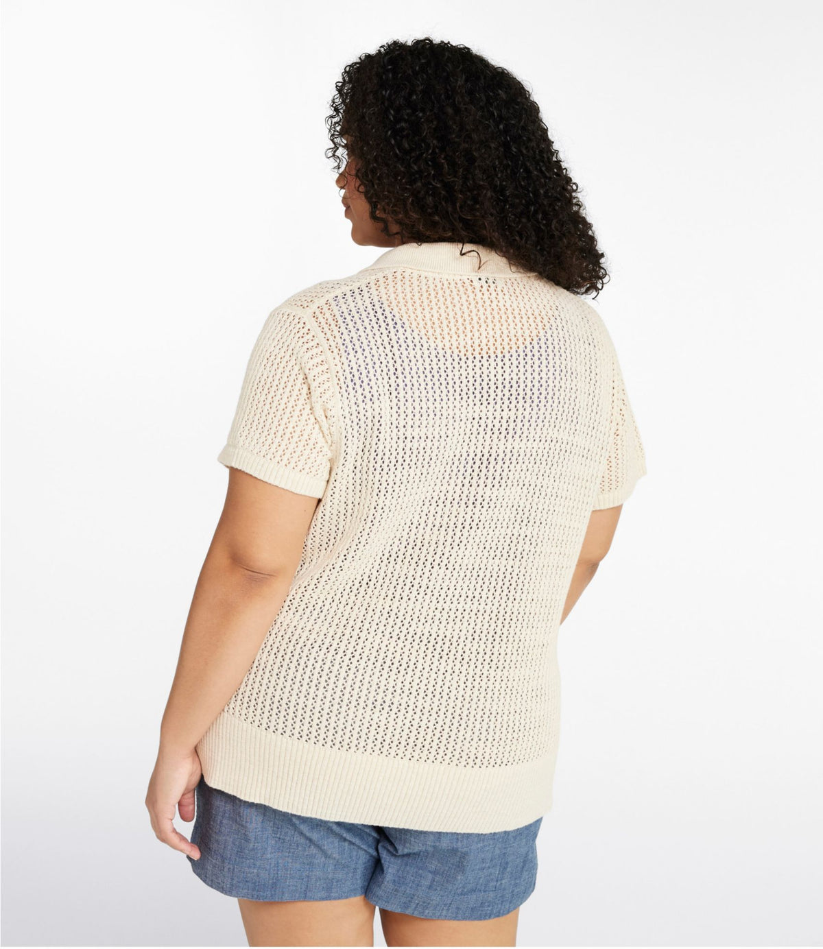 L.L.Bean Women's Organic Cotton Slub Pointelle Sweater, Polo Light Khaki