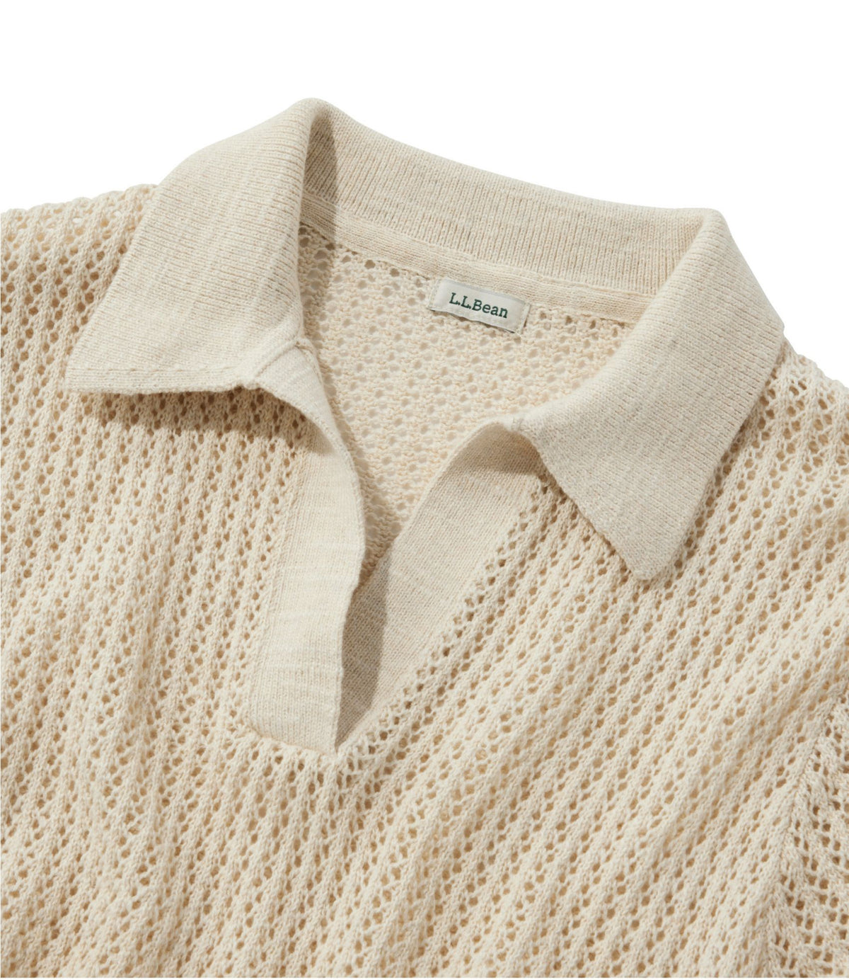 L.L.Bean Women's Organic Cotton Slub Pointelle Sweater, Polo Light Khaki