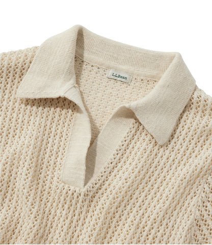 L.L.Bean Women's Organic Cotton Slub Pointelle Sweater, Polo Light Khaki