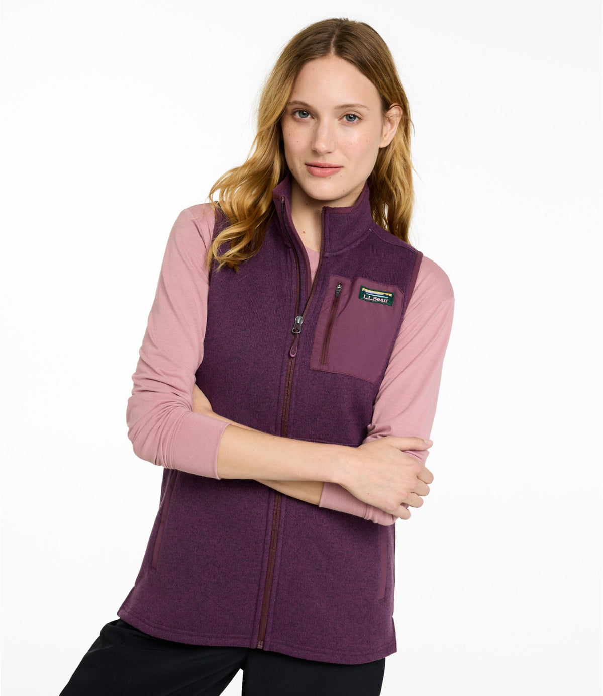 L.L.Bean Women's L.L.Bean Sweater Fleece Long Vest Fig