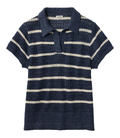 L.L.Bean Women's Organic Cotton Slub Pointelle Sweater, Polo Classic Navy/Sailcloth