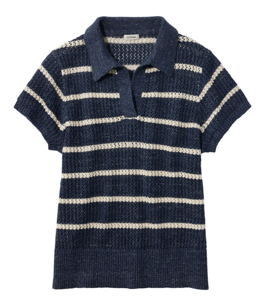L.L.Bean Women's Organic Cotton Slub Pointelle Sweater, Polo Classic Navy/Sailcloth