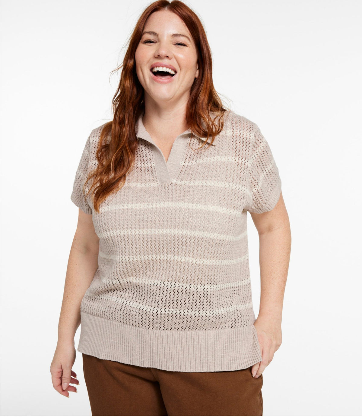 L.L.Bean Women's Organic Cotton Slub Pointelle Sweater, Polo Classic Navy/Sailcloth