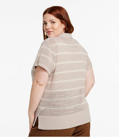 L.L.Bean Women's Organic Cotton Slub Pointelle Sweater, Polo Classic Navy/Sailcloth