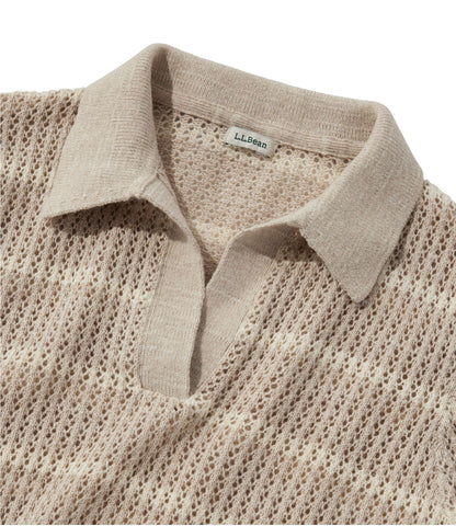 L.L.Bean Women's Organic Cotton Slub Pointelle Sweater, Polo Classic Navy/Sailcloth