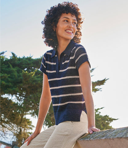 L.L.Bean Women's Organic Cotton Slub Pointelle Sweater, Polo Classic Navy/Sailcloth