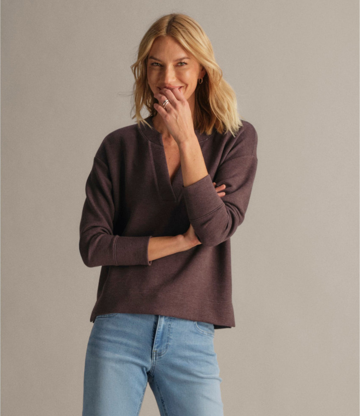 L.L.Bean Women's L.L.Bean CloudSoft Splitneck Pullover Classic Navy